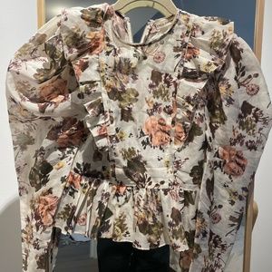 Ulla Johnson puff sleeve floral print silk linen top